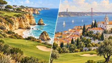 Illustration: Två golflandskap inspirerade av Algarve och Lissabonregionen