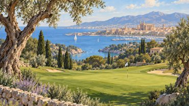 Illustration: Golfgreen och medelhavsmiljö inspirerad av Mallorca