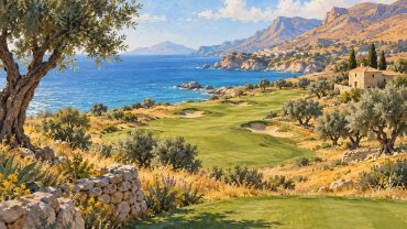 Illustration: Siciliens kust inspirerar ett tänkt golflandskap